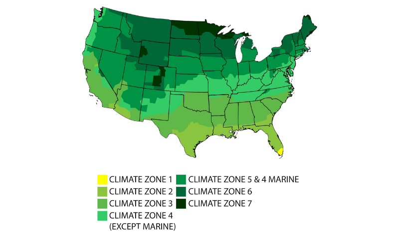 United States map by climate zone.