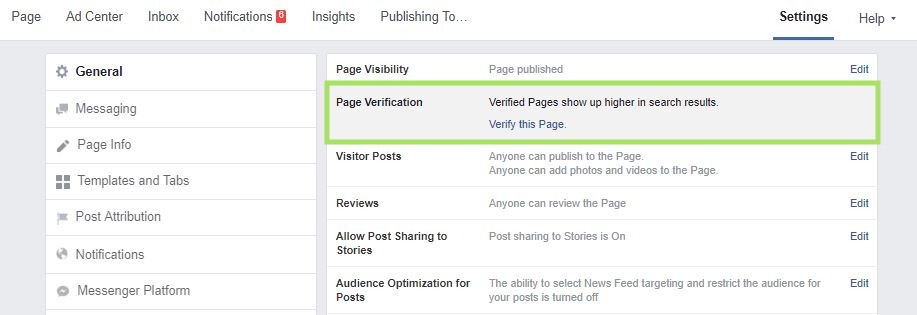 Facebook Page Verification
