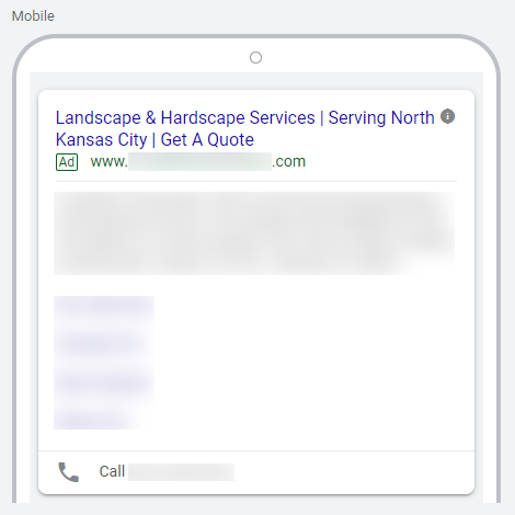 Example of Good Landscaping Search Ad Headlines on Google Ads