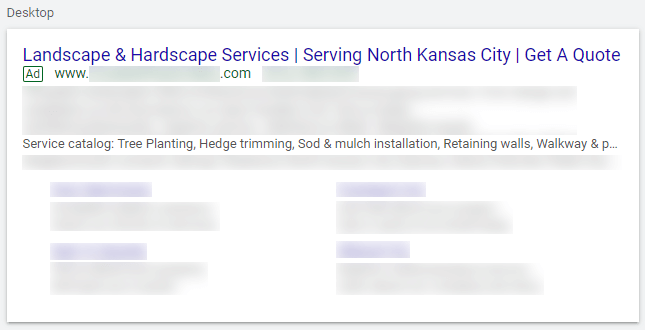 Service Catalog Structured Snippet Example for Landscaping